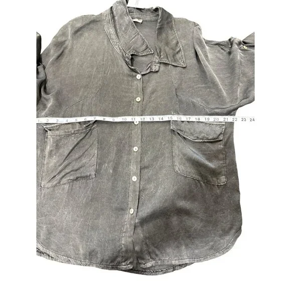 JS Millenium Top Grey Button-Up Long Sleeve Blouse Italy Women One Size Fit All - Picture 5 of 7